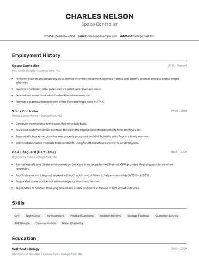 Space Controller Resume
