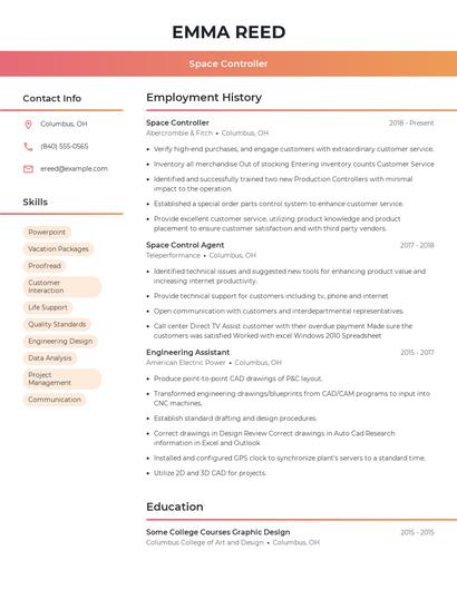 Space Controller Resume