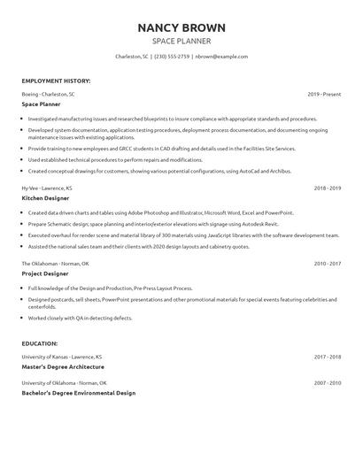 Space Planner Resume