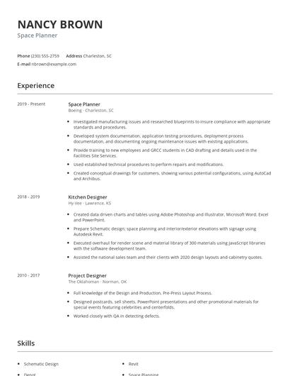 Space Planner Resume