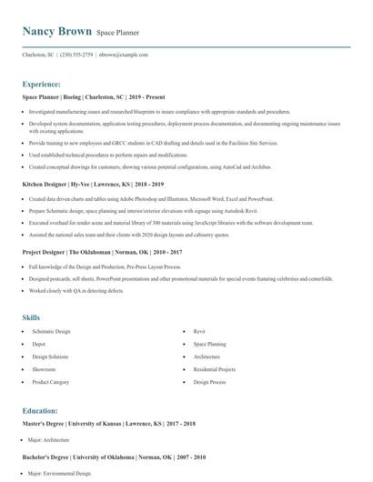 Space Planner Resume