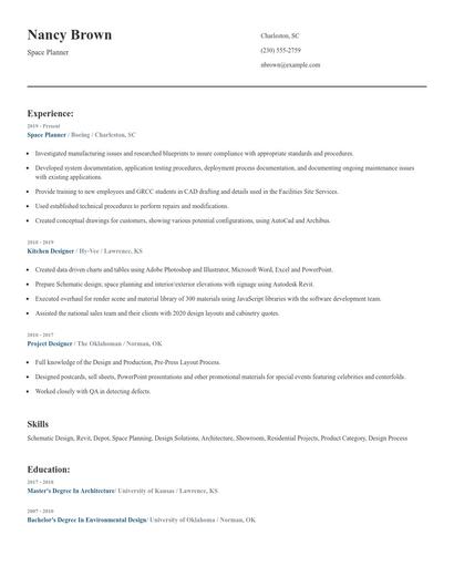 Space Planner Resume