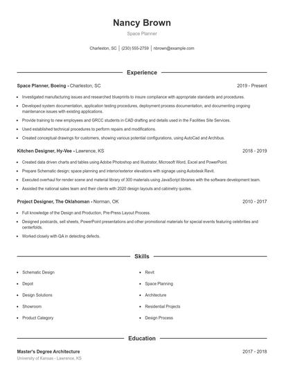 Space Planner Resume