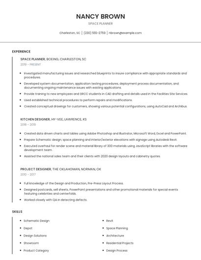 Space Planner Resume