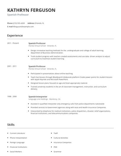 Spanish Professor Resume