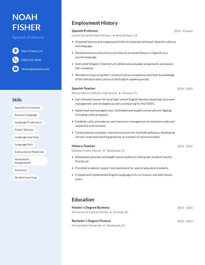 Spanish Professor Resume