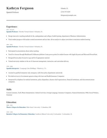 Spanish Professor Resume