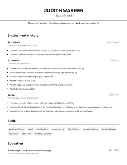 Spare Hand Resume