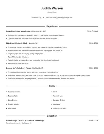 Spare Hand Resume