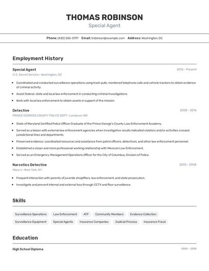 Special Agent Resume