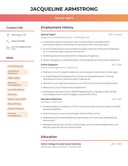 Special Agent Resume