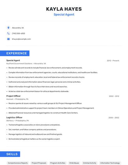 Special Agent Resume