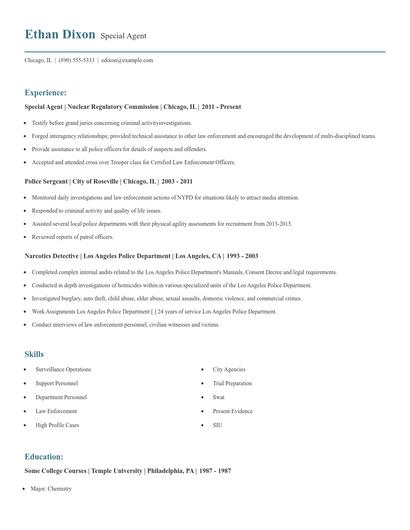 Special Agent Resume