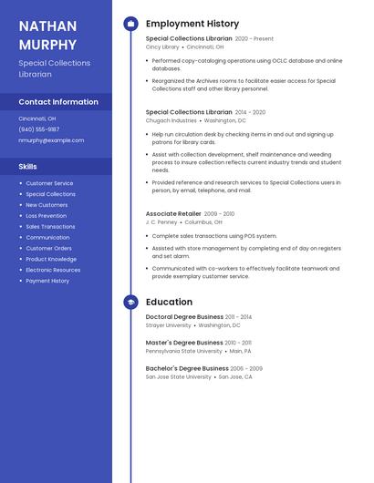 Special Collections Librarian Resume