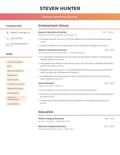 Special Collections Librarian Resume