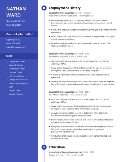 Special Crimes Investigator Resume