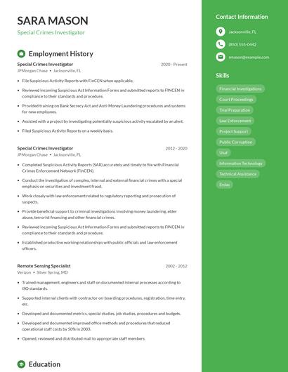 Special Crimes Investigator Resume