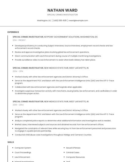 Special Crimes Investigator Resume