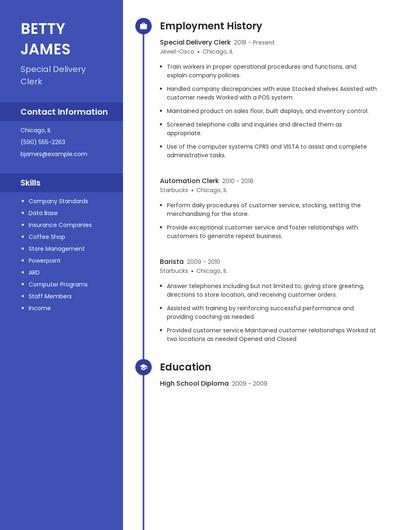Special Delivery Clerk Resume