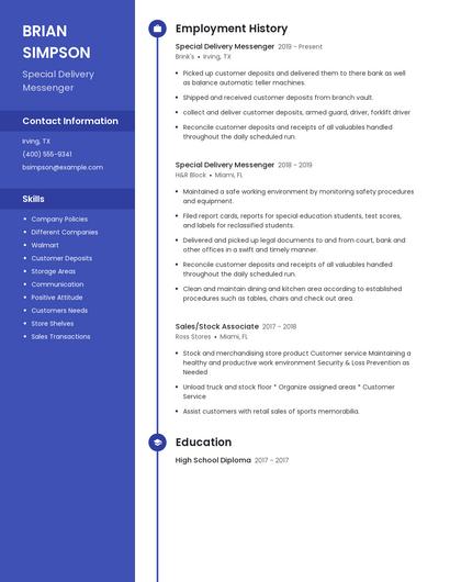 Special Delivery Messenger Resume