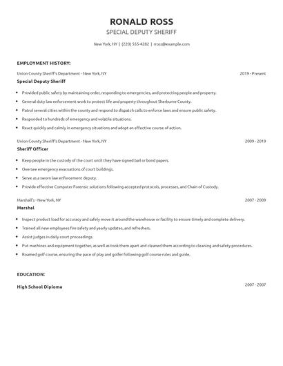 Special Deputy Sheriff Resume
