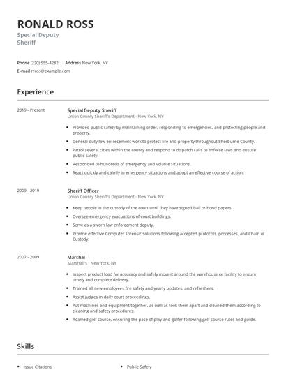 Special Deputy Sheriff Resume