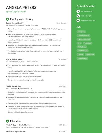 Special Deputy Sheriff Resume