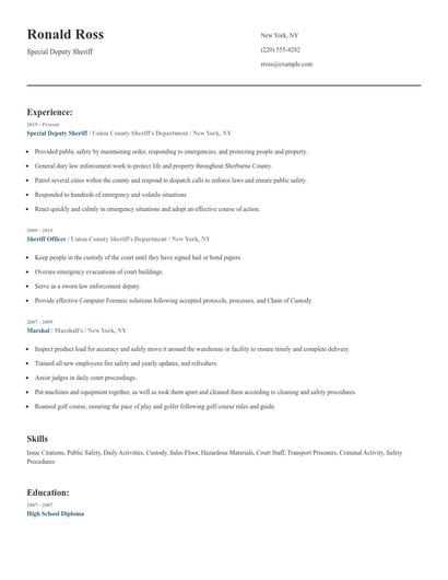Special Deputy Sheriff Resume