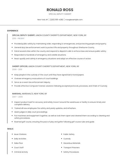 Special Deputy Sheriff Resume