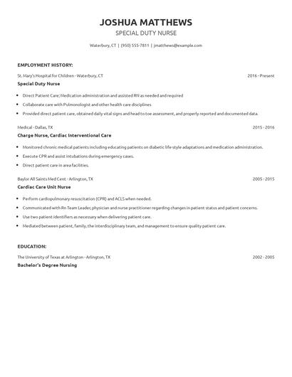 Special Duty Nurse Resume
