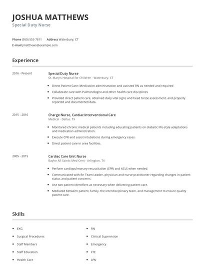 Special Duty Nurse Resume