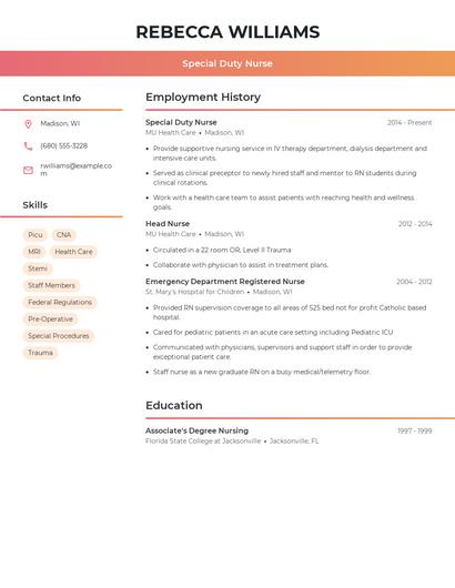 Special Duty Nurse Resume