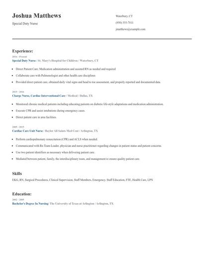 Special Duty Nurse Resume