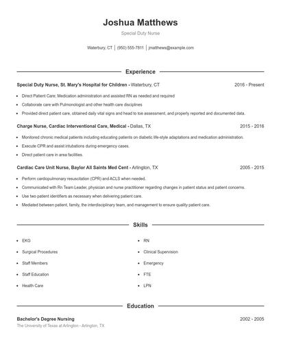 Special Duty Nurse Resume