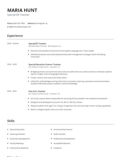 Special ED Teacher Resume