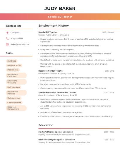 Special ED Teacher Resume