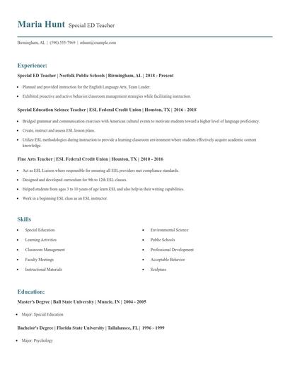 Special ED Teacher Resume