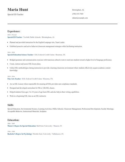 Special ED Teacher Resume
