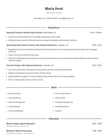 Special ED Teacher Resume