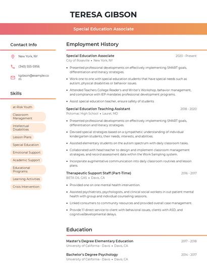 Special Education Associate Resume