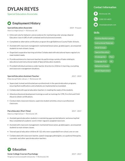 Special Education Associate Resume