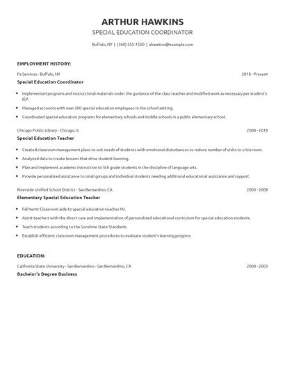 Special Education Coordinator Resume