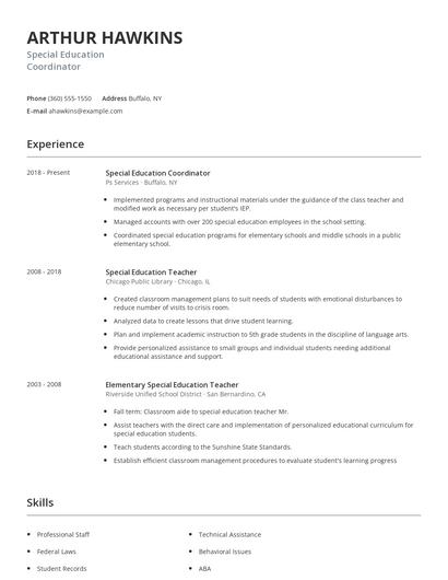 Special Education Coordinator Resume