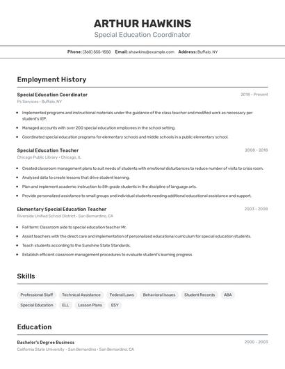 Special Education Coordinator Resume