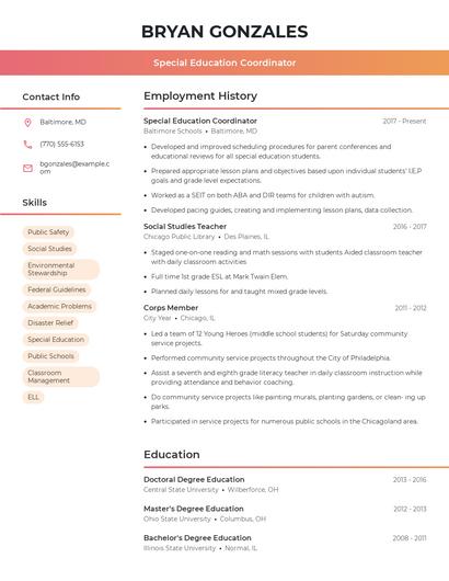 Special Education Coordinator Resume