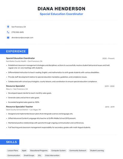Special Education Coordinator Resume