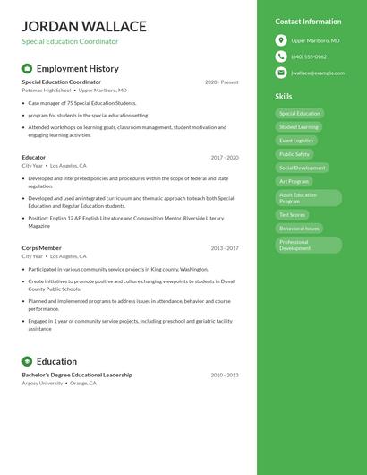 Special Education Coordinator Resume