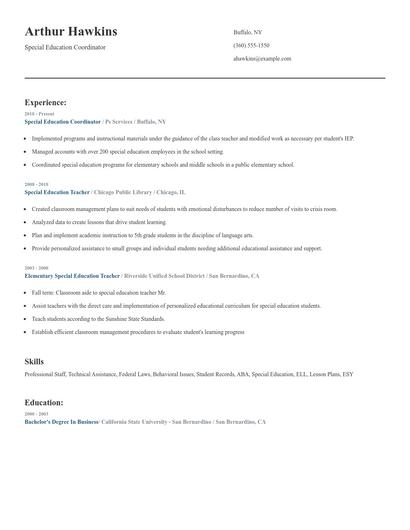 Special Education Coordinator Resume
