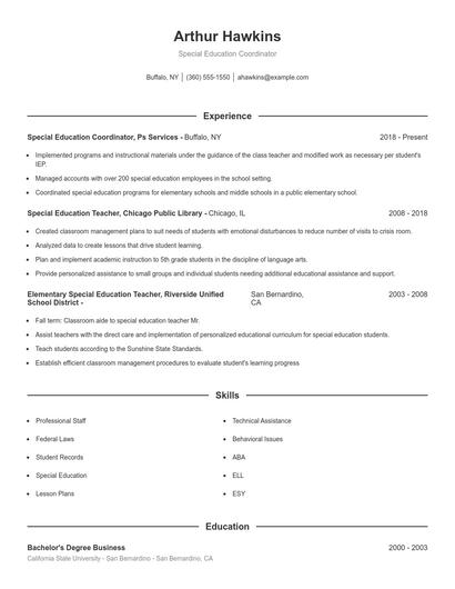 Special Education Coordinator Resume