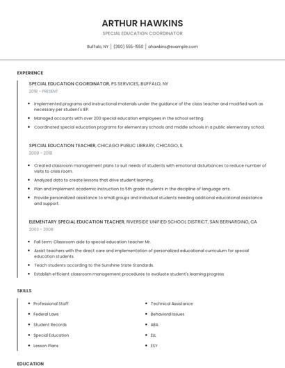 Special Education Coordinator Resume